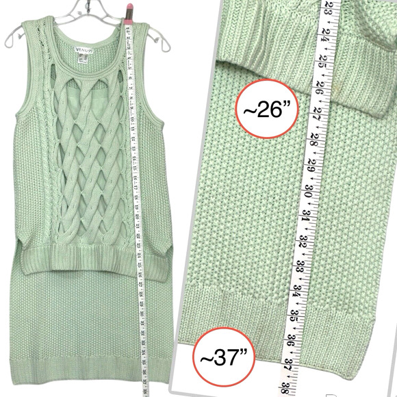 Asymmetric Cable Knit Tank Sweater Women M Seafoam Green Coastal Chunky Cozy Y2k - Picture 5 of 13